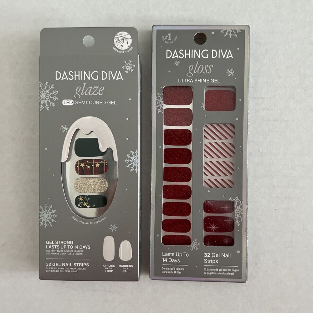 Lot Of 2 Dashing Diva 1 Semi Cured Gel And 1 Ultra Shine Gel Each‎ Box 32 Nails